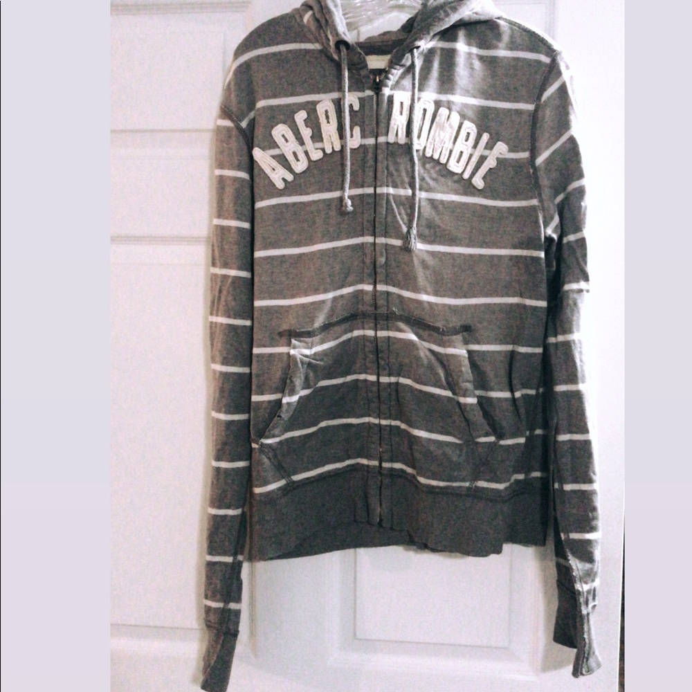 Abercrombie & Fitch Grey stripe Zip hoodie Large